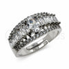 Anillo Multi Piedra 01.471.0020 Oro Laminado Blanco, Diseño de Baguette y Cluster, con Zirconia Cubica Blanca, Pulido, Rodinado (Talla Unica)