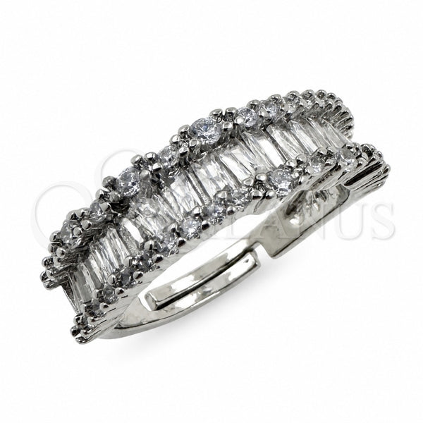 Anillo Multi Piedra 01.471.0022 Oro Laminado Blanco, Diseño de Baguette, con Zirconia Cubica Blanca, Pulido, Rodinado (Talla Unica)