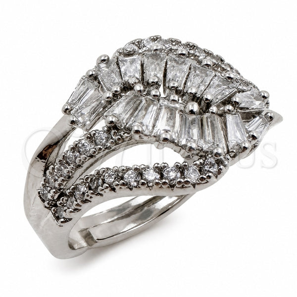 Anillo Multi Piedra 01.471.0023 Oro Laminado Blanco, Diseño de Baguette, con Zirconia Cubica Blanca, Pulido, Rodinado (Talla Unica)