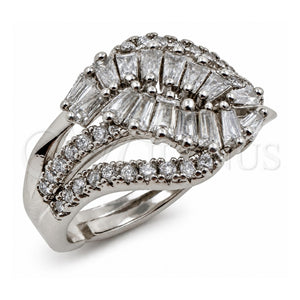 Anillo Multi Piedra 01.471.0023 Oro Laminado Blanco, Diseño de Baguette, con Zirconia Cubica Blanca, Pulido, Rodinado (Talla Unica)