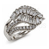 Anillo Multi Piedra 01.471.0023 Oro Laminado Blanco, Diseño de Baguette, con Zirconia Cubica Blanca, Pulido, Rodinado (Talla Unica)