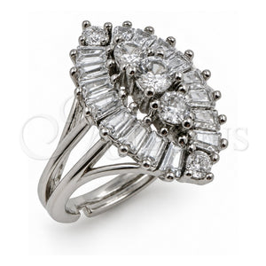 Anillo Multi Piedra 01.471.0024 Oro Laminado Blanco, Diseño de Ojo Griego y Cluster, con Zirconia Cubica Blanca, Pulido, Rodinado (Talla Unica)