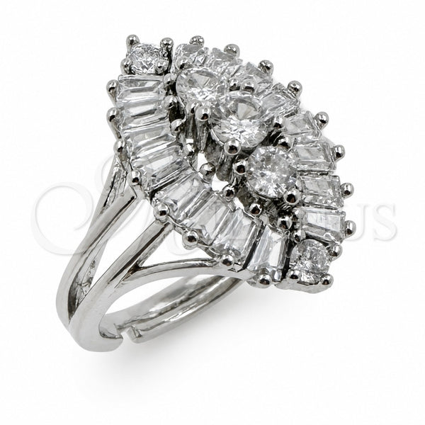 Anillo Multi Piedra 01.471.0024 Oro Laminado Blanco, Diseño de Ojo Griego y Cluster, con Zirconia Cubica Blanca, Pulido, Rodinado (Talla Unica)