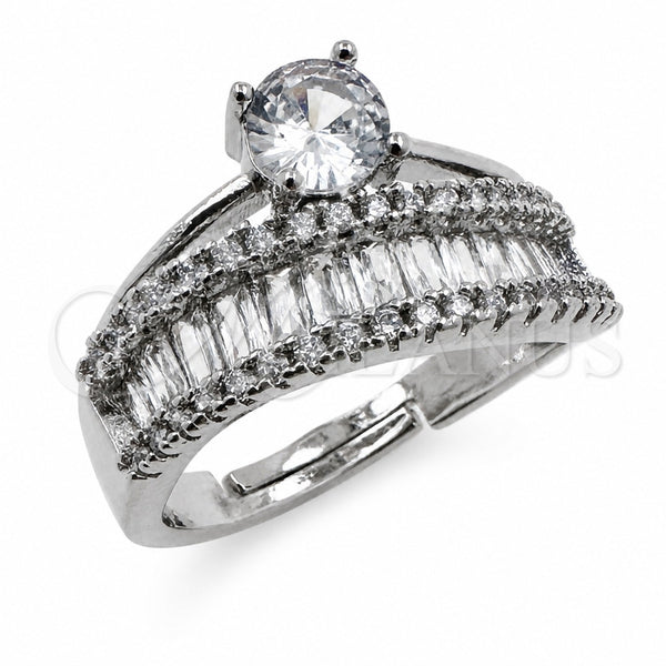 Anillo Multi Piedra 01.471.0025 Oro Laminado Blanco, Diseño de Baguette y Diamante, con Zirconia Cubica Blanca, Pulido, Rodinado (Talla Unica)
