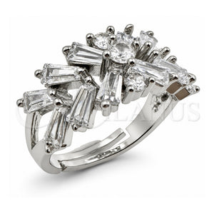 Anillo Multi Piedra 01.471.0026 Oro Laminado Blanco, Diseño de Baguette, con Zirconia Cubica Blanca, Pulido, Rodinado (Talla Unica)