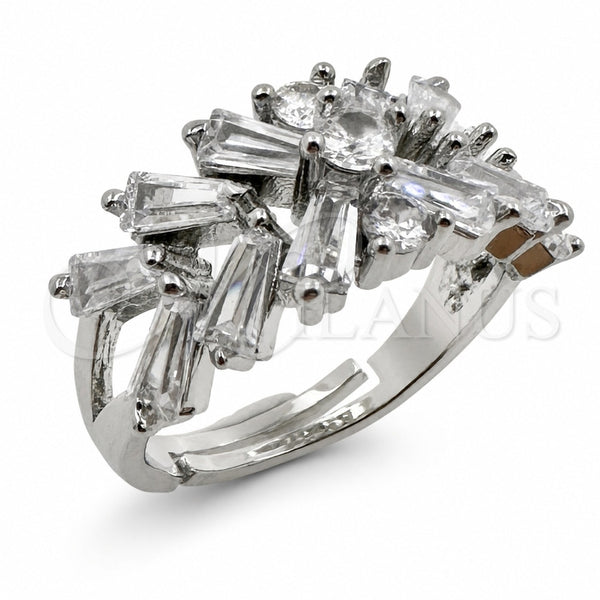 Anillo Multi Piedra 01.471.0026 Oro Laminado Blanco, Diseño de Baguette, con Zirconia Cubica Blanca, Pulido, Rodinado (Talla Unica)