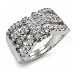 Anillo Multi Piedra 01.471.0027 Oro Laminado Blanco, Diseño de Arco y Cluster, con Zirconia Cubica Blanca, Pulido, Rodinado (Talla Unica)
