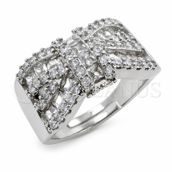 Anillo Multi Piedra 01.471.0027 Oro Laminado Blanco, Diseño de Arco y Cluster, con Zirconia Cubica Blanca, Pulido, Rodinado (Talla Unica)