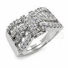 Anillo Multi Piedra 01.471.0027 Oro Laminado Blanco, Diseño de Arco y Cluster, con Zirconia Cubica Blanca, Pulido, Rodinado (Talla Unica)