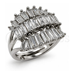 Anillo Multi Piedra 01.471.0028 Oro Laminado Blanco, Diseño de Ojo Griego y Baguette, con Zirconia Cubica Blanca, Pulido, Rodinado (Talla Unica)