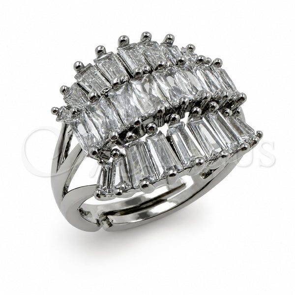 Anillo Multi Piedra 01.471.0028 Oro Laminado Blanco, Diseño de Ojo Griego y Baguette, con Zirconia Cubica Blanca, Pulido, Rodinado (Talla Unica)