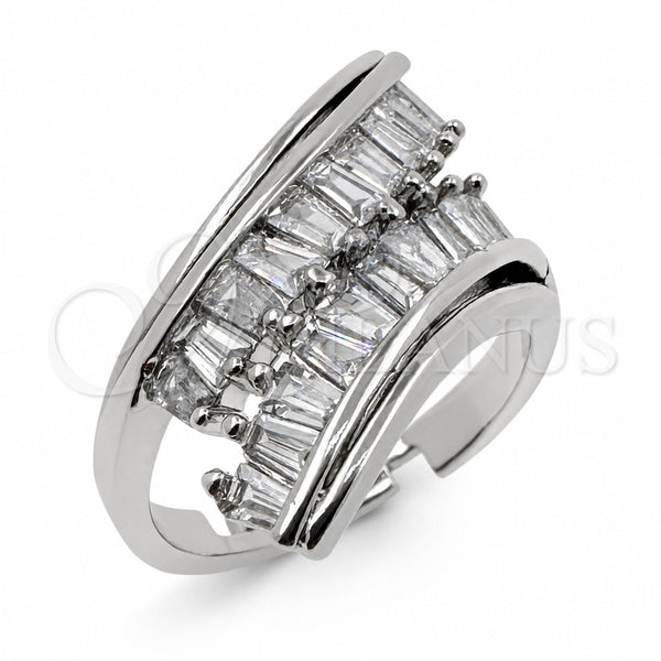 Anillo Multi Piedra 01.471.0029 Oro Laminado Blanco, Diseño de Baguette, con Zirconia Cubica Blanca, Pulido, Rodinado (Talla Unica)