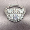 Anillo Multi Piedra 01.471.0030 Oro Laminado Blanco, Diseño de Ojo Griego y Baguette, con Zirconia Cubica Blanca, Pulido, Rodinado (Talla Unica)