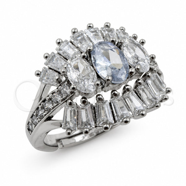 Anillo Multi Piedra 01.471.0030 Oro Laminado Blanco, Diseño de Ojo Griego y Baguette, con Zirconia Cubica Blanca, Pulido, Rodinado (Talla Unica)