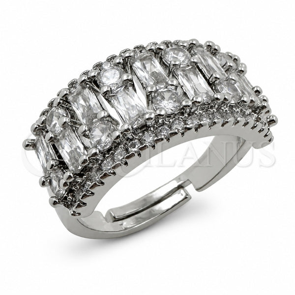 Anillo Multi Piedra 01.471.0031 Oro Laminado Blanco, Diseño de Baguette, con Zirconia Cubica Blanca, Pulido, Rodinado (Talla Unica)