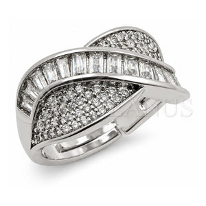 Anillo Multi Piedra 01.471.0033 Oro Laminado Blanco, Diseño de Baguette, con Zirconia Cubica Blanca y Micro Pave Blanca, Pulido, Rodinado (Talla Unica)