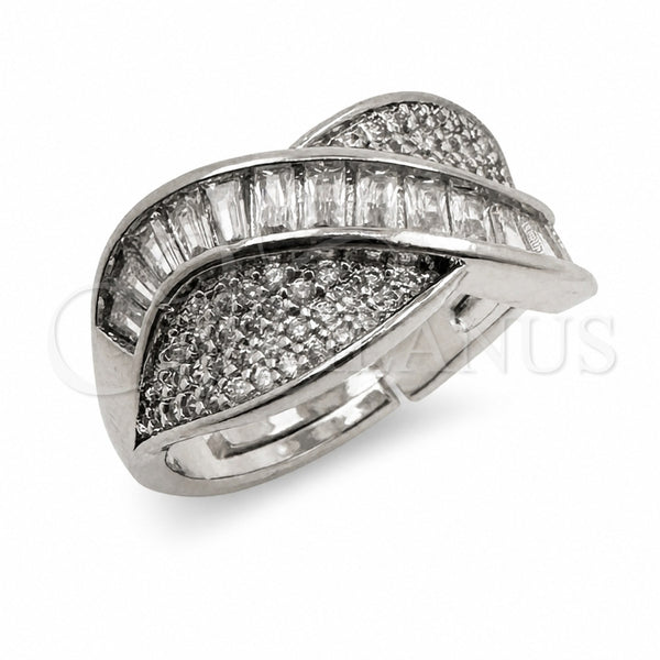 Anillo Multi Piedra 01.471.0033 Oro Laminado Blanco, Diseño de Baguette, con Zirconia Cubica Blanca y Micro Pave Blanca, Pulido, Rodinado (Talla Unica)