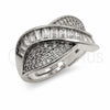 Anillo Multi Piedra 01.471.0033 Oro Laminado Blanco, Diseño de Baguette, con Zirconia Cubica Blanca y Micro Pave Blanca, Pulido, Rodinado (Talla Unica)