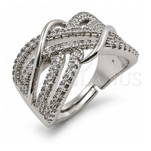 Anillo Multi Piedra 01.471.0034 Oro Laminado Blanco, con Zirconia Cubica Blanca, Pulido, Rodinado (Talla Unica)