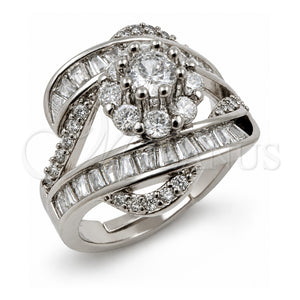 Anillo Multi Piedra 01.471.0036 Oro Laminado Blanco, Diseño de Flor y Cluster, con Zirconia Cubica Blanca, Pulido, Rodinado (Talla Unica)