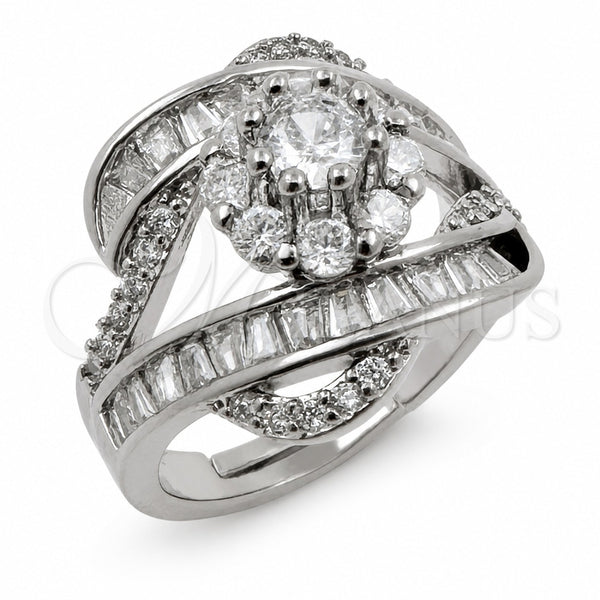 Anillo Multi Piedra 01.471.0036 Oro Laminado Blanco, Diseño de Flor y Cluster, con Zirconia Cubica Blanca, Pulido, Rodinado (Talla Unica)