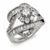 Anillo Multi Piedra 01.471.0036 Oro Laminado Blanco, Diseño de Flor y Cluster, con Zirconia Cubica Blanca, Pulido, Rodinado (Talla Unica)