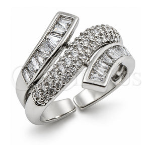 Anillo Multi Piedra 01.471.0037 Oro Laminado Blanco, Diseño de Baguette, con Zirconia Cubica Blanca, Pulido, Rodinado (Talla Unica)