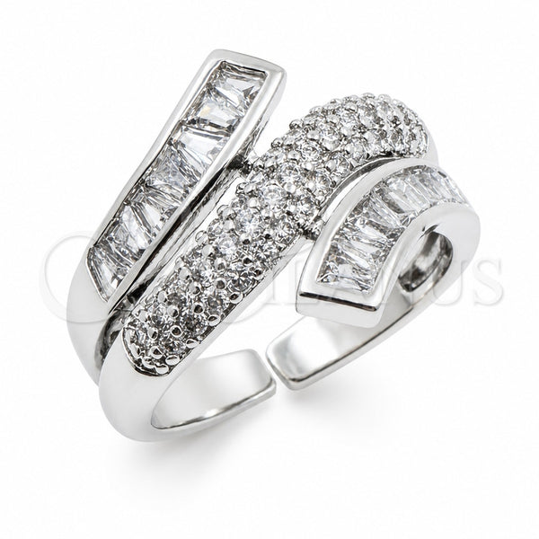 Anillo Multi Piedra 01.471.0037 Oro Laminado Blanco, Diseño de Baguette, con Zirconia Cubica Blanca, Pulido, Rodinado (Talla Unica)