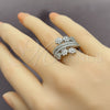 Anillo Multi Piedra 01.471.0038 Oro Laminado Blanco, Diseño de Flor, con Zirconia Cubica Blanca, Pulido, Rodinado (Talla Unica)