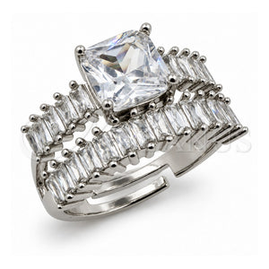 Anillo Multi Piedra 01.471.0039 Oro Laminado Blanco, Diseño de Baguette, con Zirconia Cubica Blanca, Pulido, Rodinado (Talla Unica)