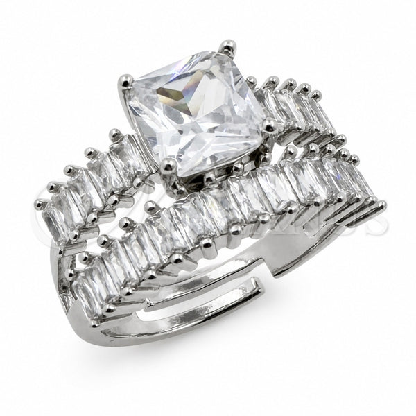 Anillo Multi Piedra 01.471.0039 Oro Laminado Blanco, Diseño de Baguette, con Zirconia Cubica Blanca, Pulido, Rodinado (Talla Unica)