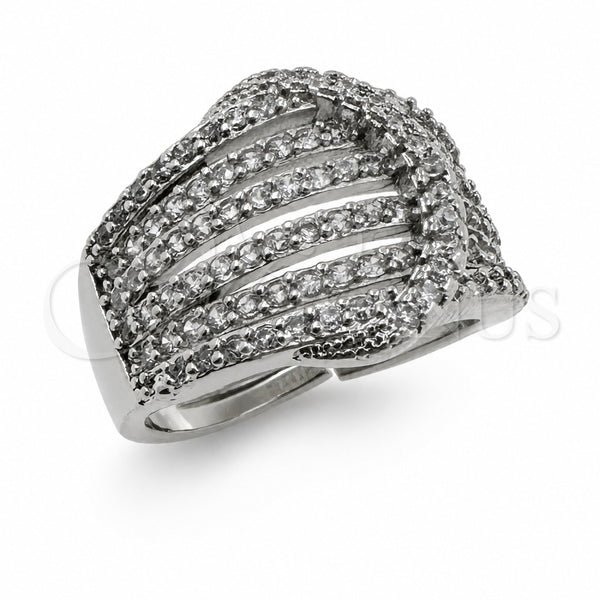 Anillo Multi Piedra 01.471.0040 Oro Laminado Blanco, con Zirconia Cubica Blanca, Pulido, Rodinado (Talla Unica)