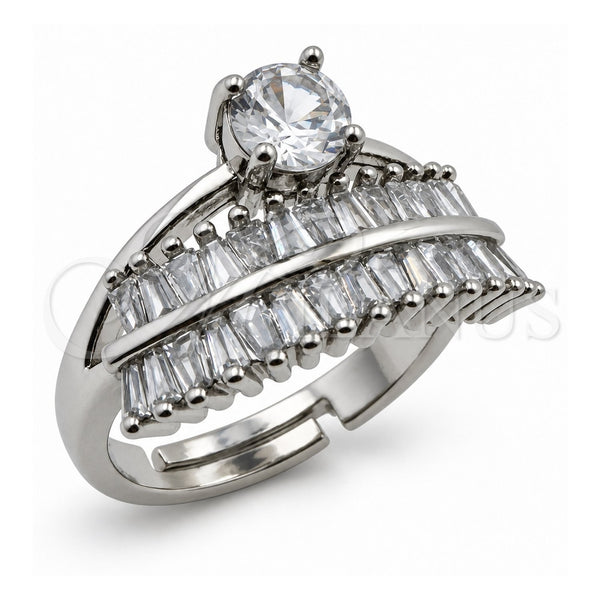 Anillo Multi Piedra 01.471.0042 Oro Laminado Blanco, Diseño de Diamante y Baguette, con Zirconia Cubica Blanca, Pulido, Rodinado (Talla Unica)