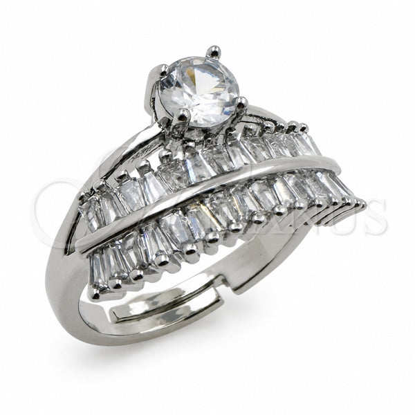 Anillo Multi Piedra 01.471.0042 Oro Laminado Blanco, Diseño de Diamante y Baguette, con Zirconia Cubica Blanca, Pulido, Rodinado (Talla Unica)
