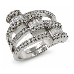 Anillo Multi Piedra 01.471.0043 Oro Laminado Blanco, Diseño de Baguette, con Micro Pave Blanca y Zirconia Cubica Blanca, Pulido, Rodinado (Talla Unica)
