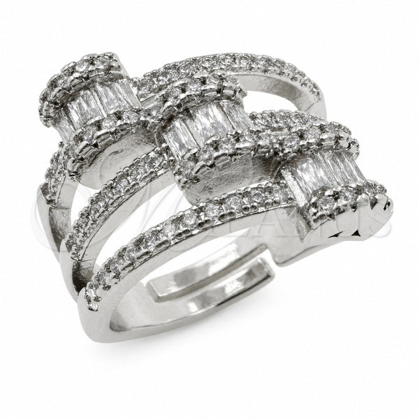 Anillo Multi Piedra 01.471.0043 Oro Laminado Blanco, Diseño de Baguette, con Micro Pave Blanca y Zirconia Cubica Blanca, Pulido, Rodinado (Talla Unica)