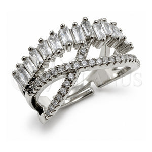 Anillo Multi Piedra 01.471.0044 Oro Laminado Blanco, Diseño de Baguette, con Zirconia Cubica Blanca, Pulido, Rodinado (Talla Unica)