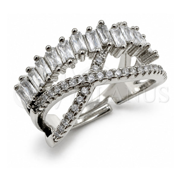 Anillo Multi Piedra 01.471.0044 Oro Laminado Blanco, Diseño de Baguette, con Zirconia Cubica Blanca, Pulido, Rodinado (Talla Unica)