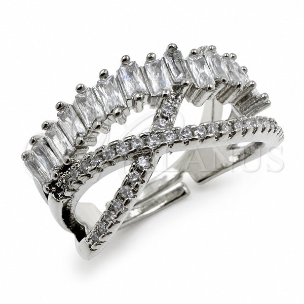 Anillo Multi Piedra 01.471.0044 Oro Laminado Blanco, Diseño de Baguette, con Zirconia Cubica Blanca, Pulido, Rodinado (Talla Unica)