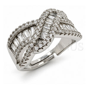 Anillo Multi Piedra 01.471.0045 Oro Laminado Blanco, Diseño de Baguette, con Zirconia Cubica Blanca, Pulido, Rodinado (Talla Unica)
