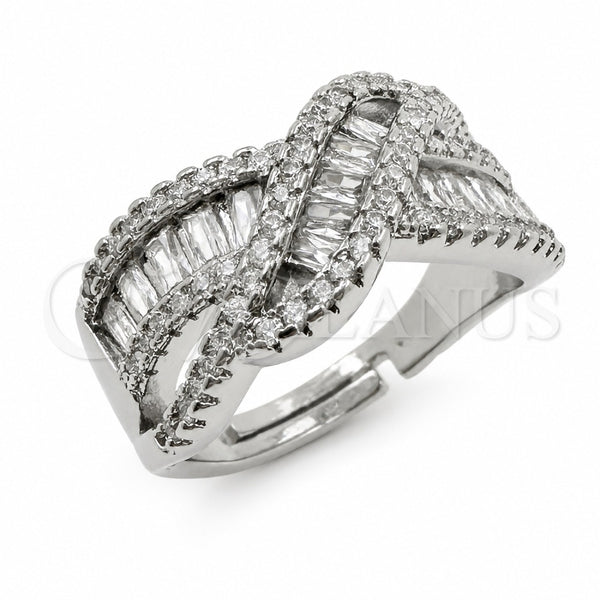 Anillo Multi Piedra 01.471.0045 Oro Laminado Blanco, Diseño de Baguette, con Zirconia Cubica Blanca, Pulido, Rodinado (Talla Unica)