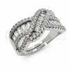 Anillo Multi Piedra 01.471.0045 Oro Laminado Blanco, Diseño de Baguette, con Zirconia Cubica Blanca, Pulido, Rodinado (Talla Unica)