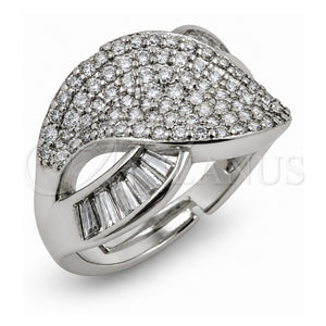 Anillo Multi Piedra 01.471.0046 Oro Laminado Blanco, Diseño de Oja y Baguette, con Zirconia Cubica Blanca, Pulido, Rodinado (Talla Unica)