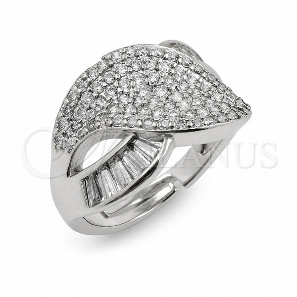 Anillo Multi Piedra 01.471.0046 Oro Laminado Blanco, Diseño de Oja y Baguette, con Zirconia Cubica Blanca, Pulido, Rodinado (Talla Unica)