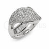 Anillo Multi Piedra 01.471.0046 Oro Laminado Blanco, Diseño de Oja y Baguette, con Zirconia Cubica Blanca, Pulido, Rodinado (Talla Unica)
