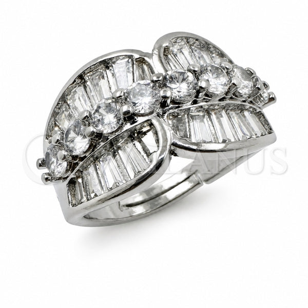 Anillo Multi Piedra 01.471.0047 Oro Laminado Blanco, Diseño de Oja y Baguette, con Zirconia Cubica Blanca, Pulido, Rodinado (Talla Unica)