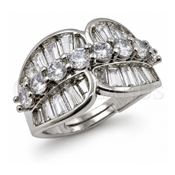 Anillo Multi Piedra 01.471.0047 Oro Laminado Blanco, Diseño de Oja y Baguette, con Zirconia Cubica Blanca, Pulido, Rodinado (Talla Unica)