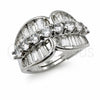 Anillo Multi Piedra 01.471.0047 Oro Laminado Blanco, Diseño de Oja y Baguette, con Zirconia Cubica Blanca, Pulido, Rodinado (Talla Unica)