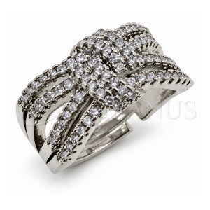Anillo Multi Piedra 01.471.0048 Oro Laminado Blanco, Diseño de Arco, con Zirconia Cubica Blanca, Pulido, Rodinado (Talla Unica)