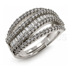 Anillo Multi Piedra 01.471.0049 Oro Laminado Blanco, Diseño de Baguette, con Zirconia Cubica Blanca, Pulido, Rodinado (Talla Unica)